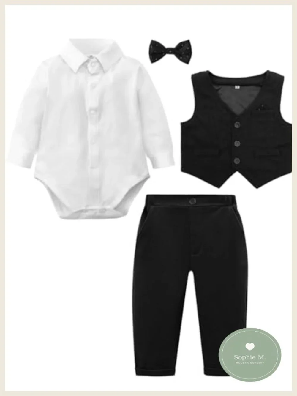 Baby Boy Tuxedo 3PC Suit Set Cotton Blend Formal Outfit Shirt Pants Vest Bowtie